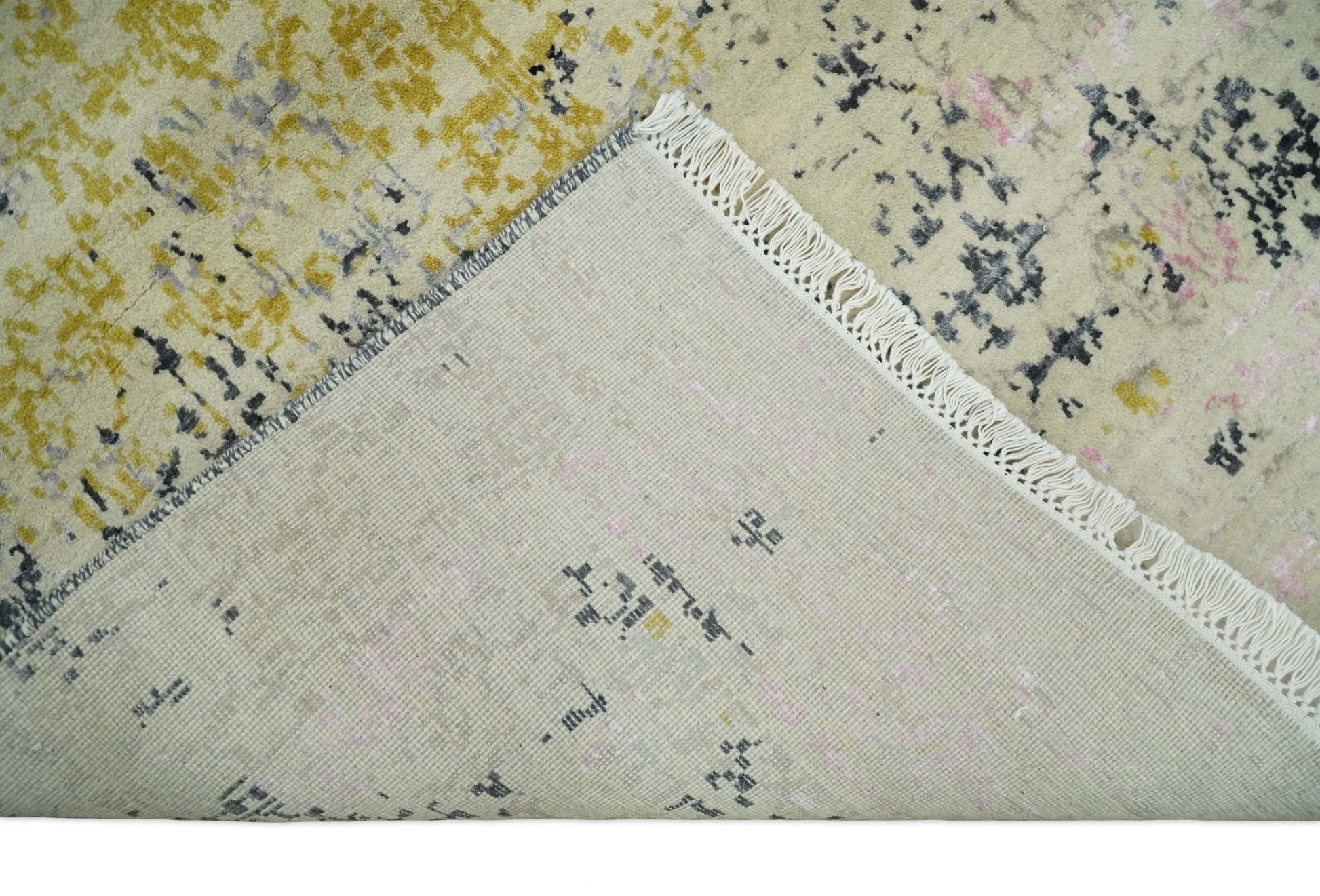 4x6 Fine Hand Knotted Gold, Gray and Ivory Modern Abstract Wool and SIlk Area Rug | AGR17 - Marsh and Manor Collective