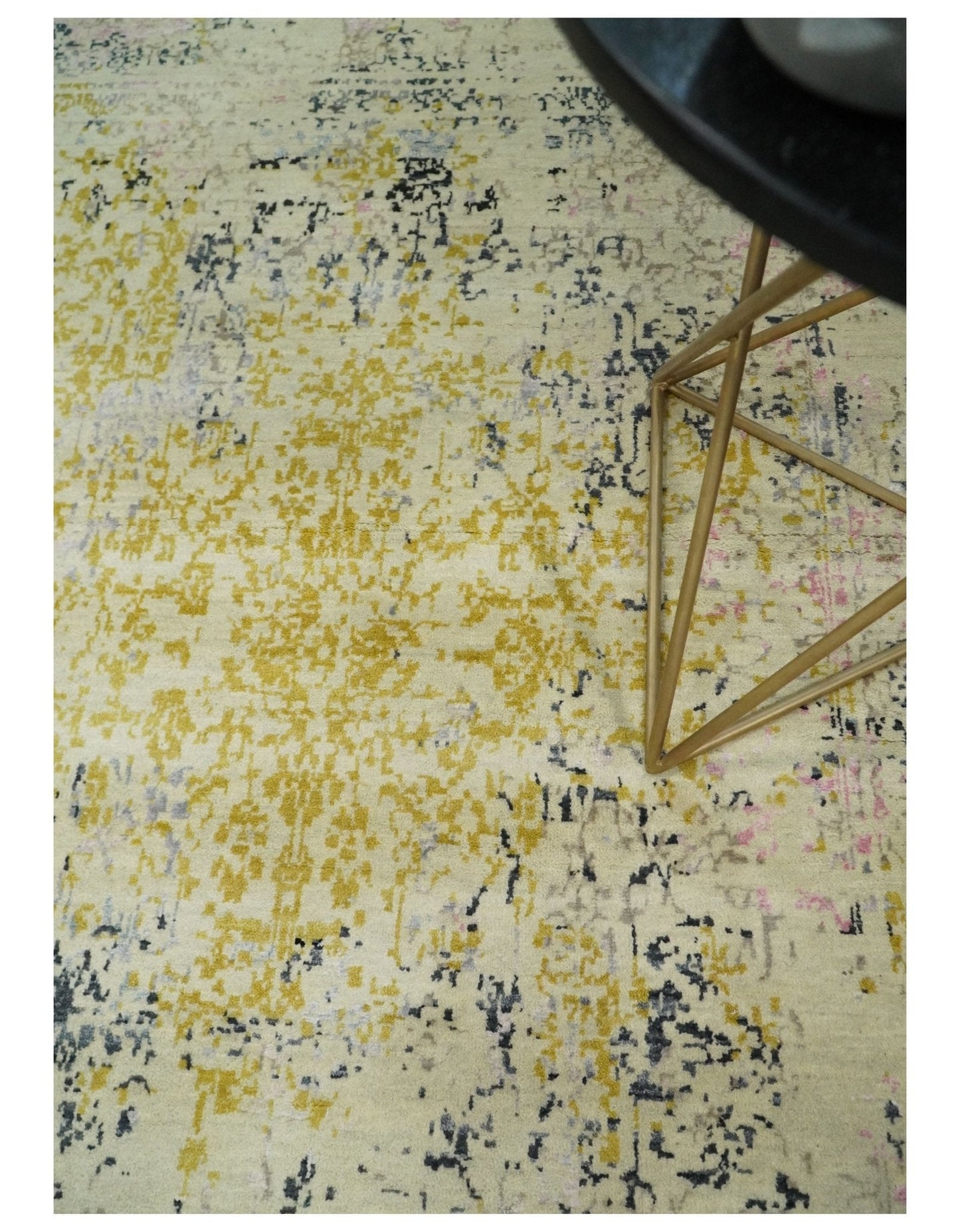 4x6 Fine Hand Knotted Gold, Gray and Ivory Modern Abstract Wool and SIlk Area Rug | AGR17 - Marsh and Manor Collective