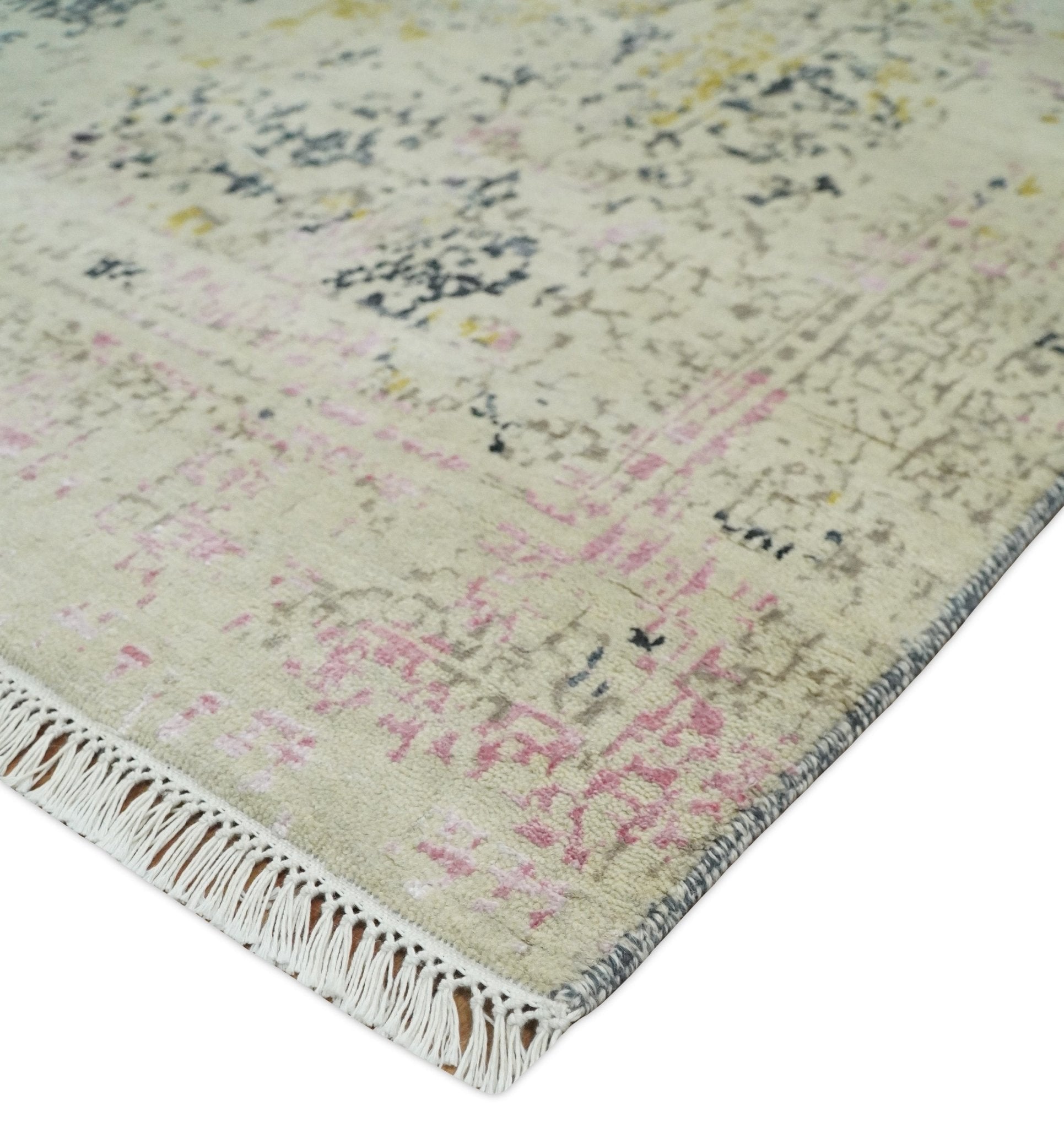 4x6 Fine Hand Knotted Gold, Gray and Ivory Modern Abstract Wool and SIlk Area Rug | AGR17 - Marsh and Manor Collective