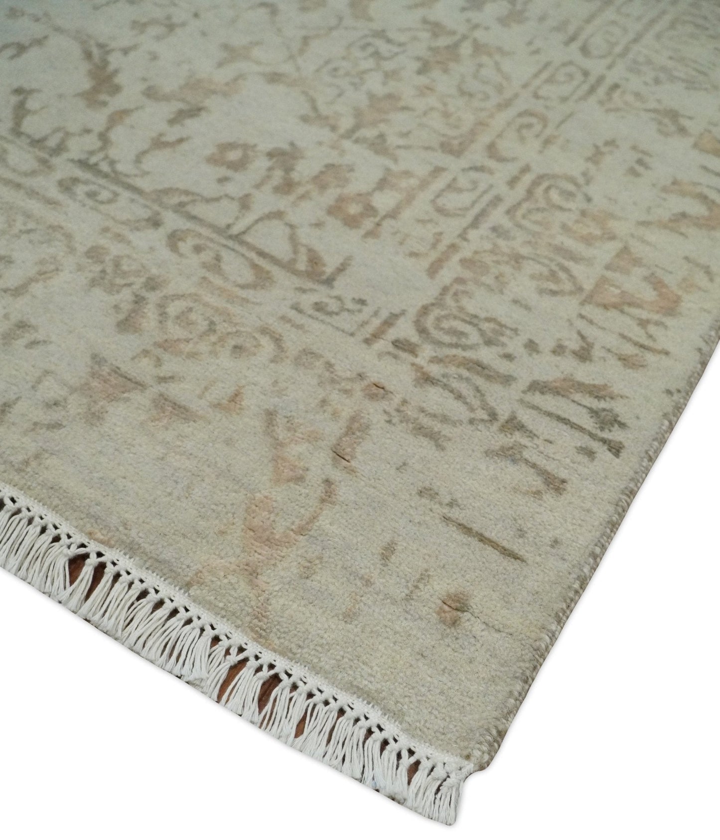 5x7 Fine Hand Knotted Beige and Brown Traditional Vintage Persian Style Antique Wool and Silk Rug | AGR50 - Marsh and Manor Collective