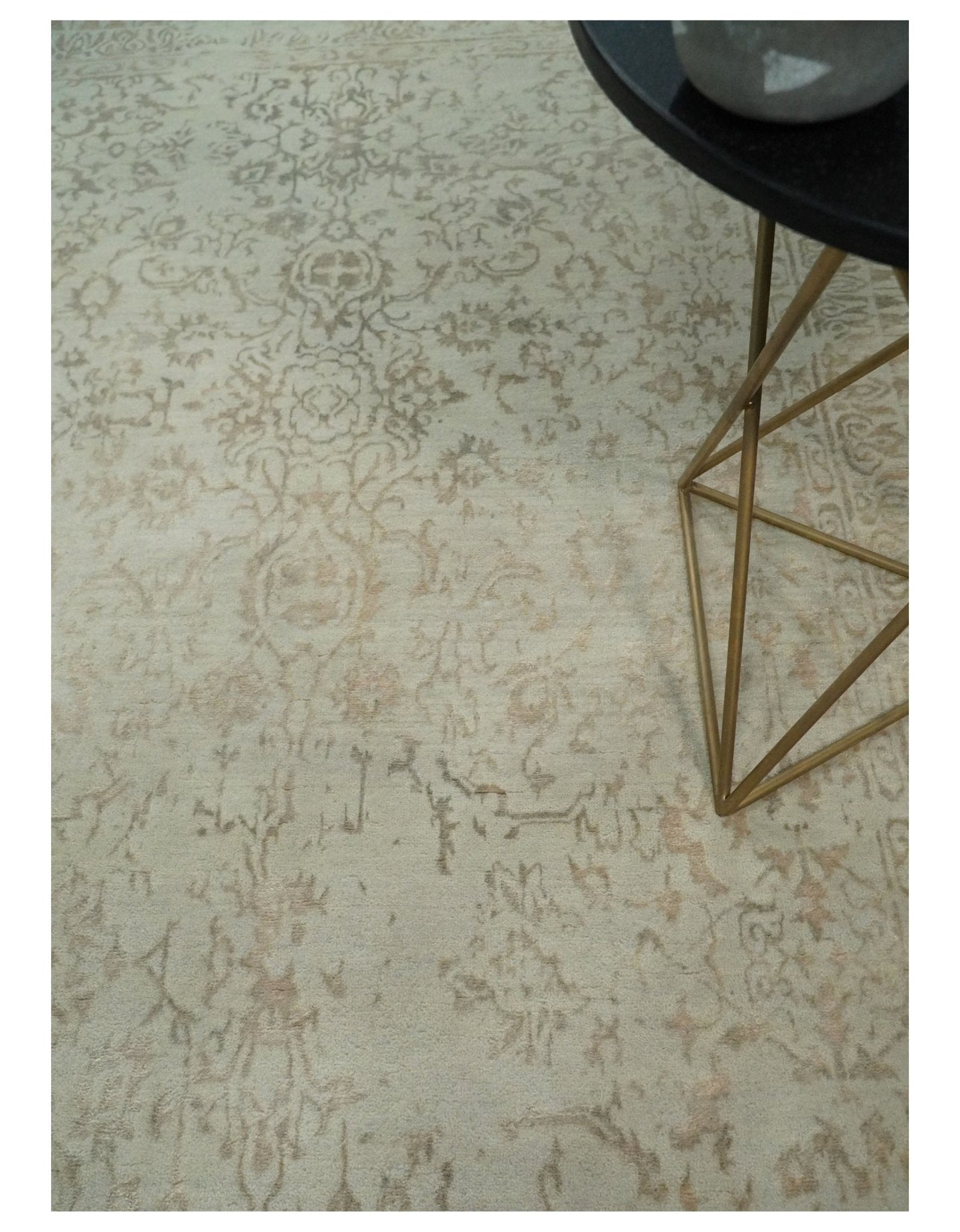 5x7 Fine Hand Knotted Beige and Brown Traditional Vintage Persian Style Antique Wool and Silk Rug | AGR50 - Marsh and Manor Collective