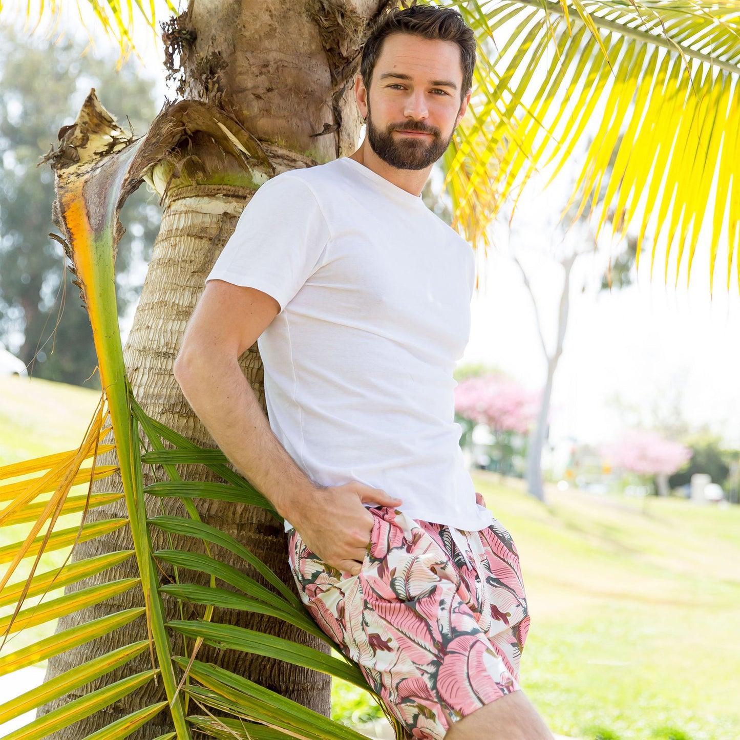 Men's Martinique® Pink Banana Leaf Sleep Shorts