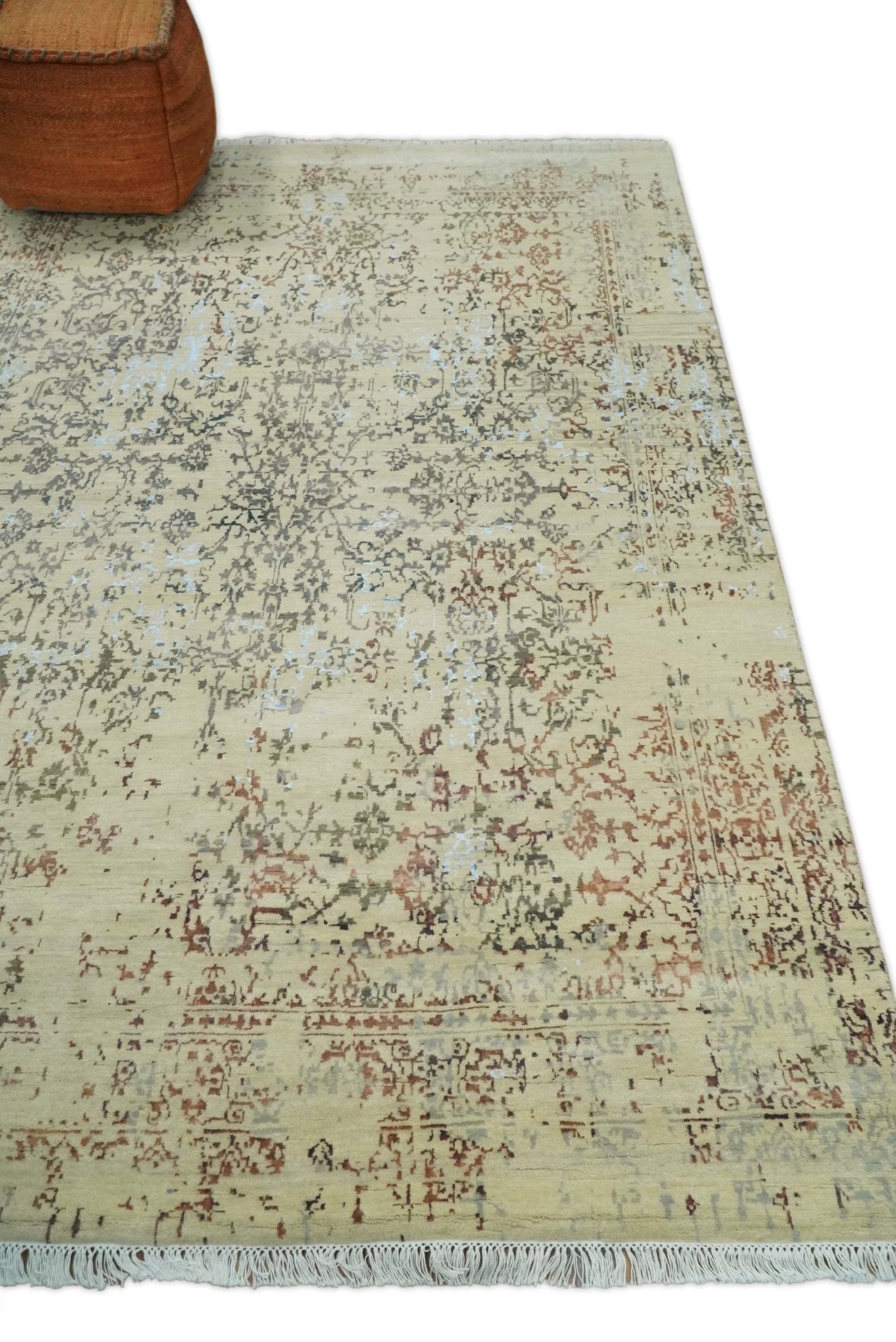 6x9 Fine Hand Knotted Beige and Rust Traditional Vintage Persian Style Antique Wool and Silk Rug | AGR2 - Marsh and Manor Collective