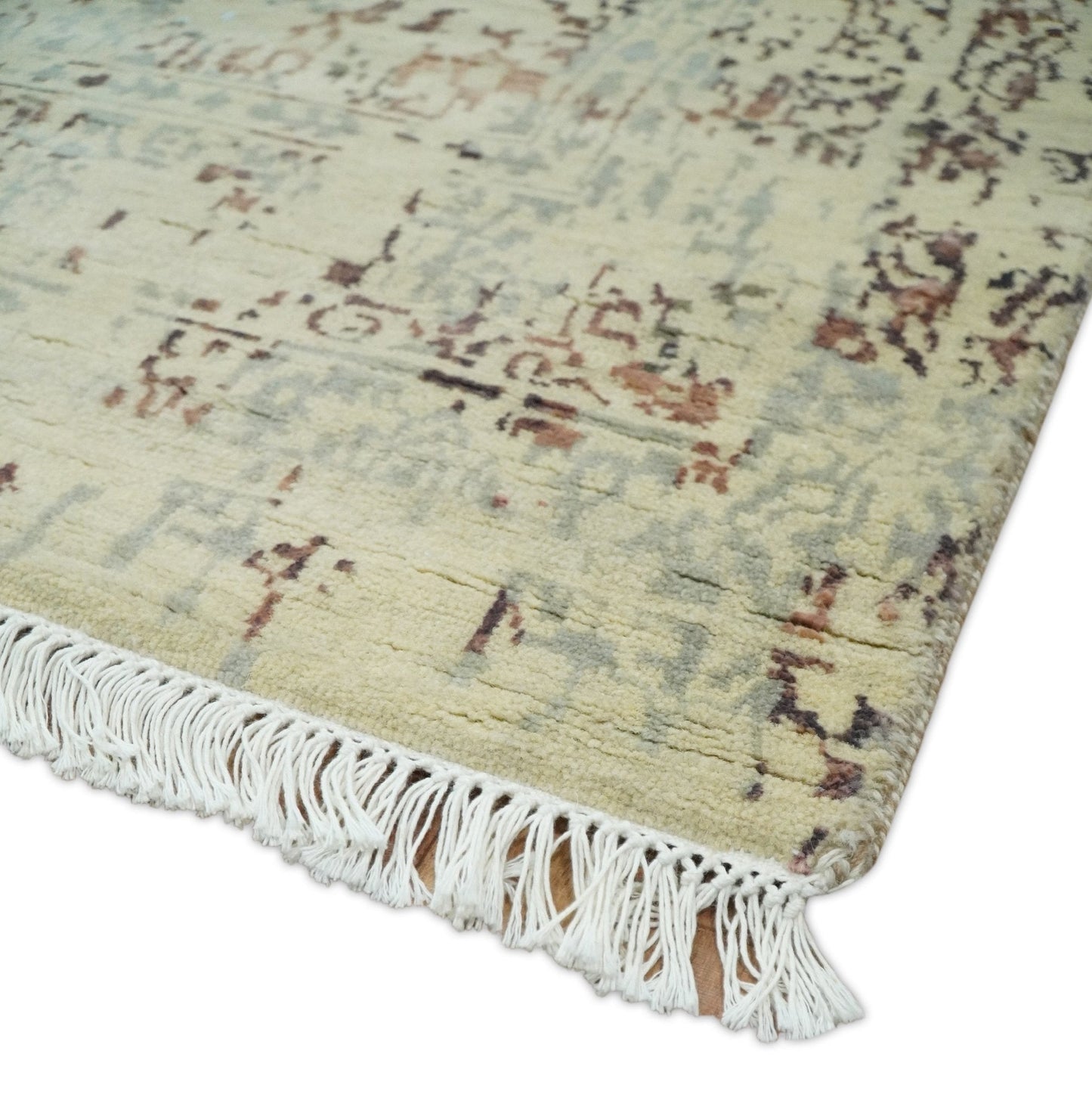 6x9 Fine Hand Knotted Beige and Rust Traditional Vintage Persian Style Antique Wool and Silk Rug | AGR2 - Marsh and Manor Collective