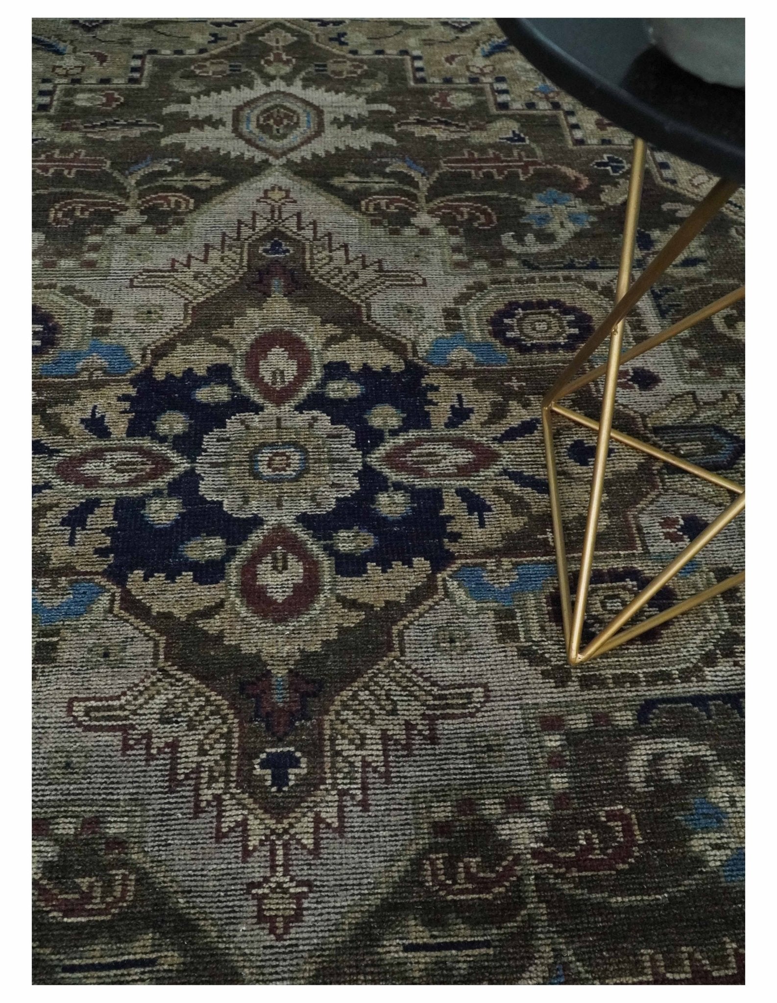 8x10 Antique look Brown, Beige and Blue Traditional Medallion wool Area Rug - Marsh and Manor Collective