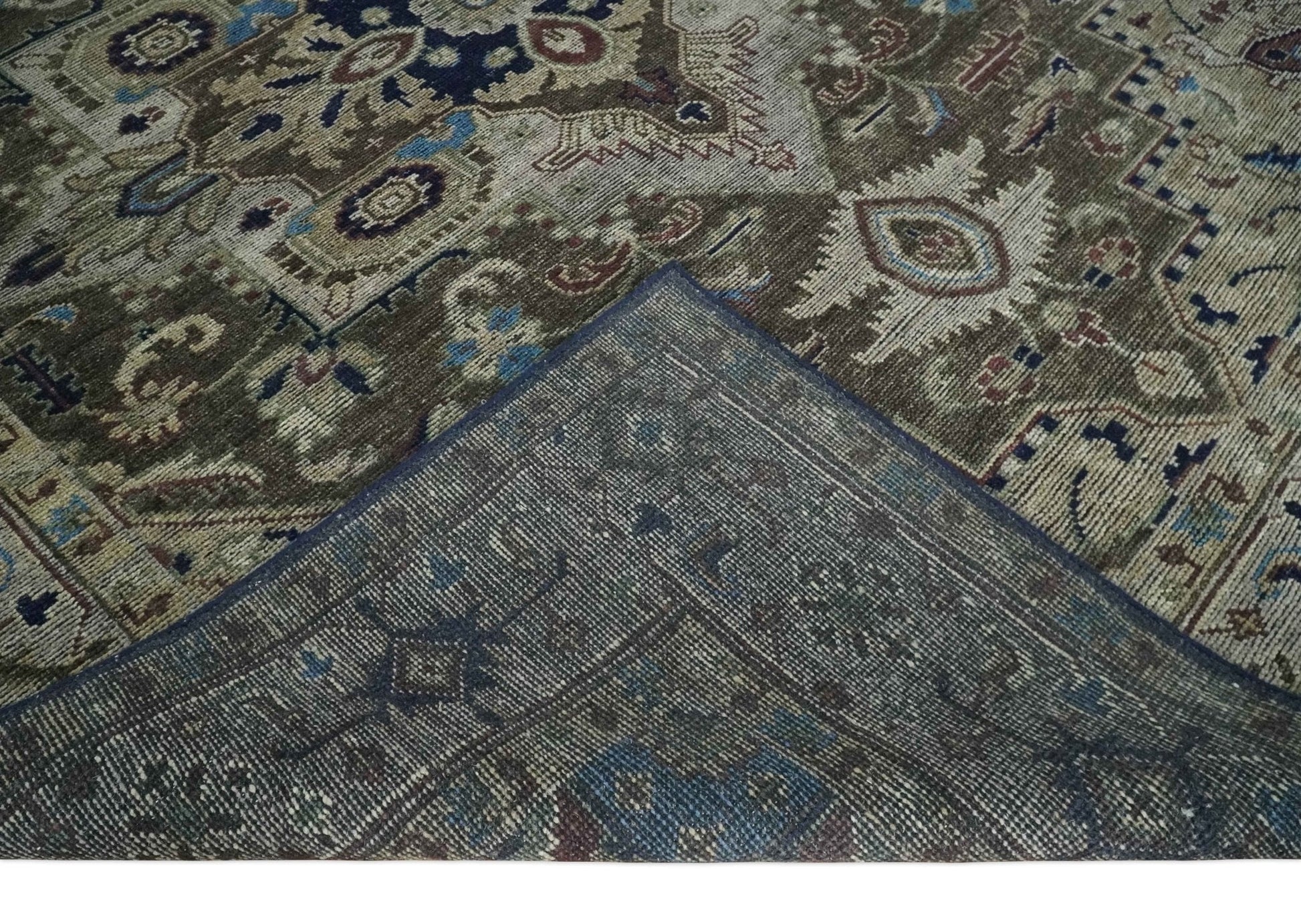 8x10 Antique look Brown, Beige and Blue Traditional Medallion wool Area Rug - Marsh and Manor Collective
