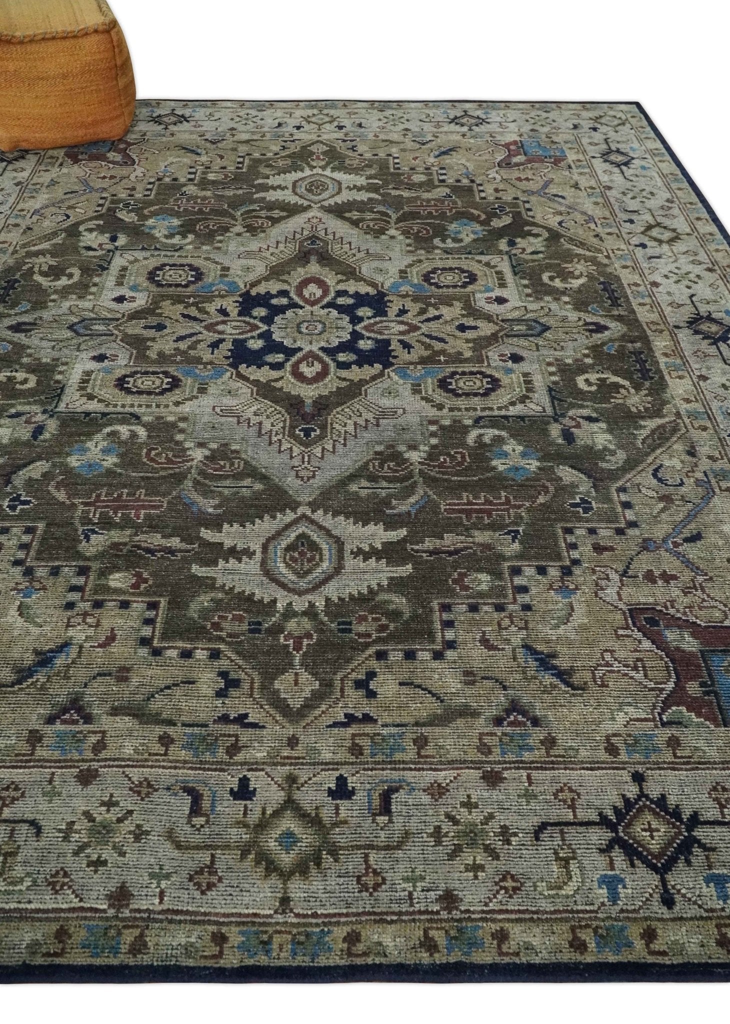 8x10 Antique look Brown, Beige and Blue Traditional Medallion wool Area Rug - Marsh and Manor Collective