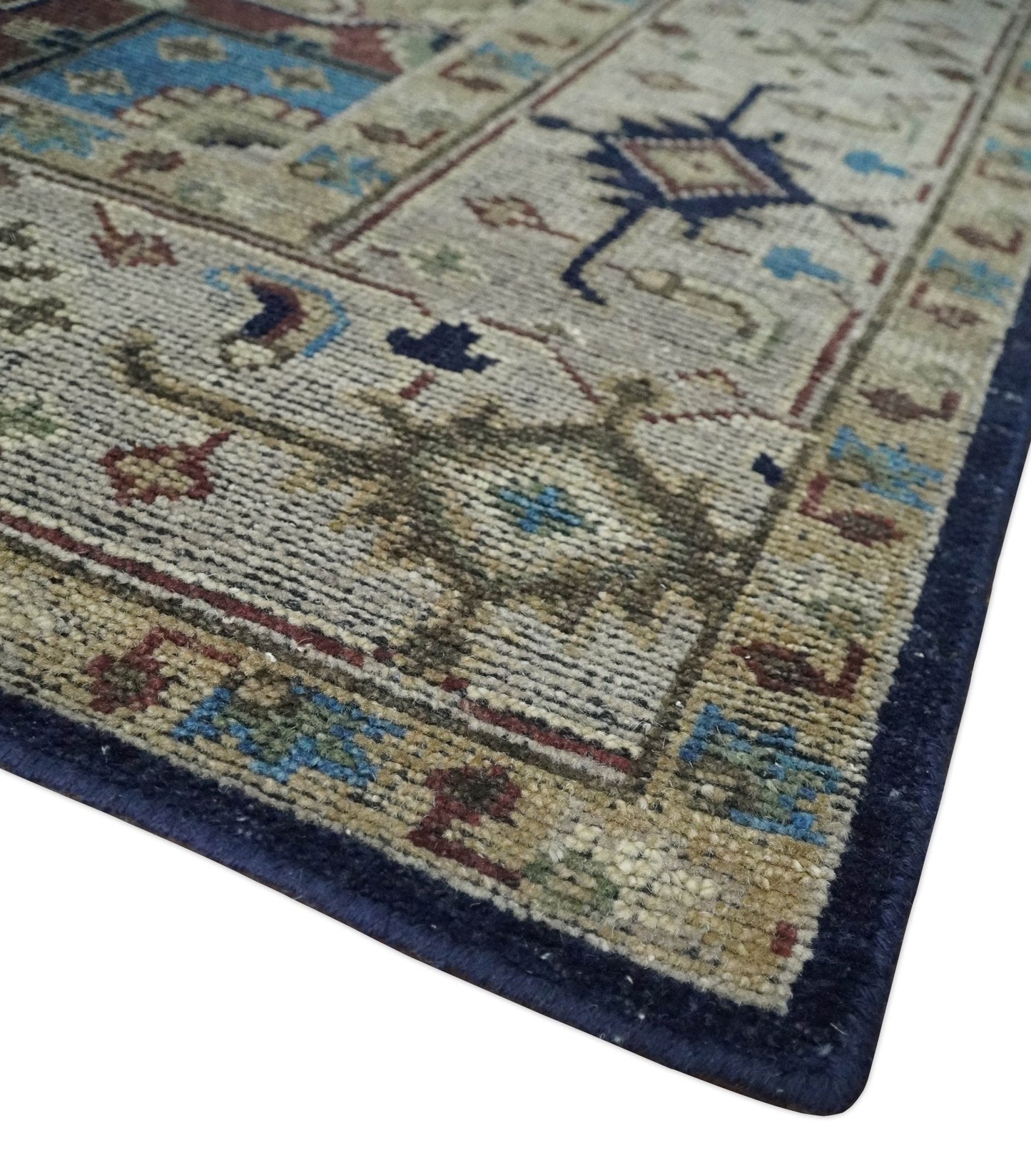 8x10 Antique look Brown, Beige and Blue Traditional Medallion wool Area Rug - Marsh and Manor Collective