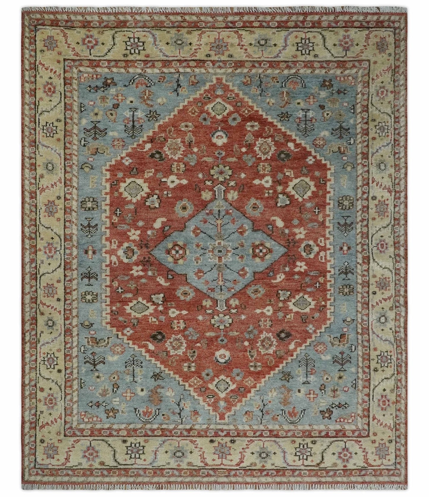 8x10 Antique look Traditional Floral Gray, Rust and Beige Hand knotted wool Area Rug - Marsh and Manor Collective