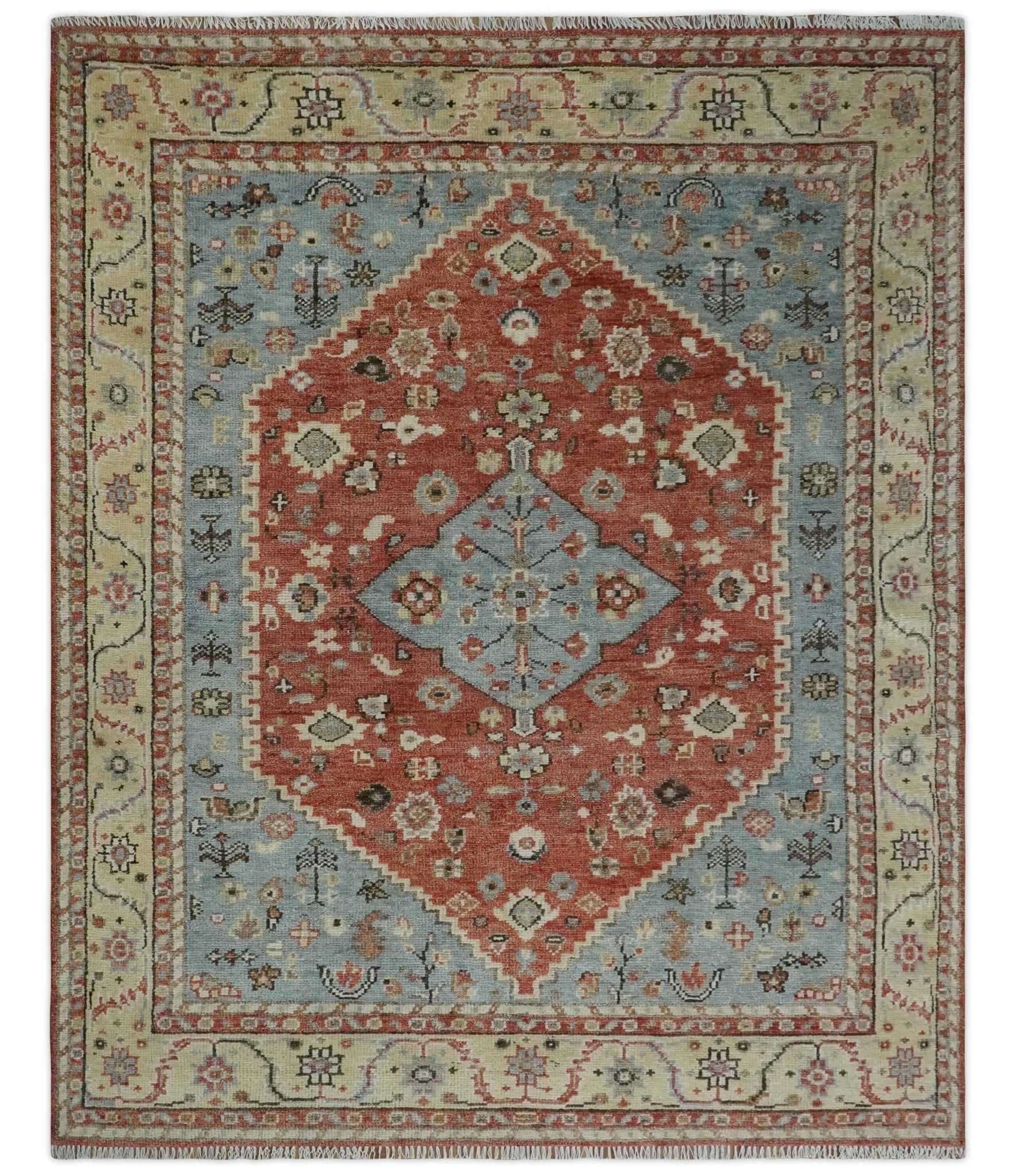 8x10 Antique look Traditional Floral Gray, Rust and Beige Hand knotted wool Area Rug - Marsh and Manor Collective