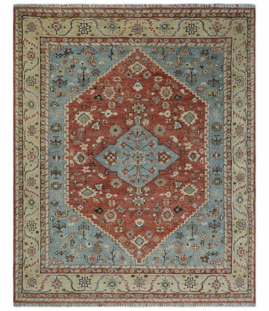 8x10 Antique look Traditional Floral Gray, Rust and Beige Hand knotted wool Area Rug - Marsh and Manor Collective
