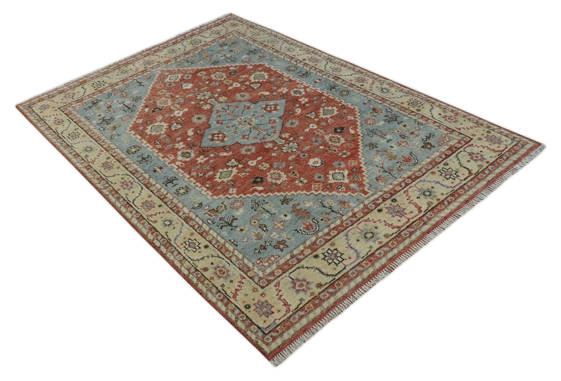 8x10 Antique look Traditional Floral Gray, Rust and Beige Hand knotted wool Area Rug - Marsh and Manor Collective
