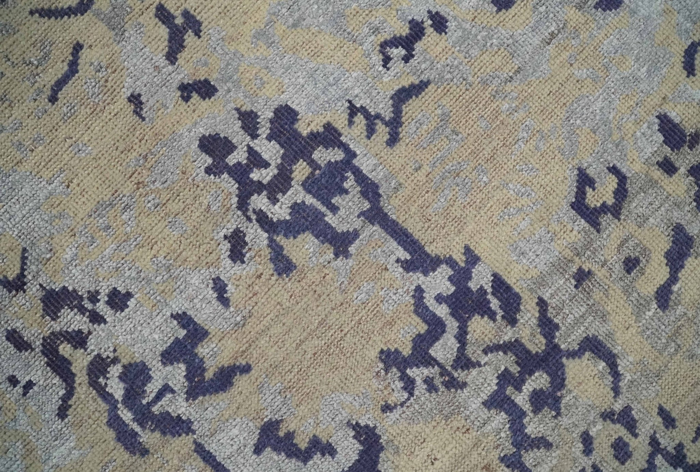 8x10 Beige, Blue and Silver Antique Style, Abstract Hand Knotted Low pile Wool Area Rug - Marsh and Manor Collective