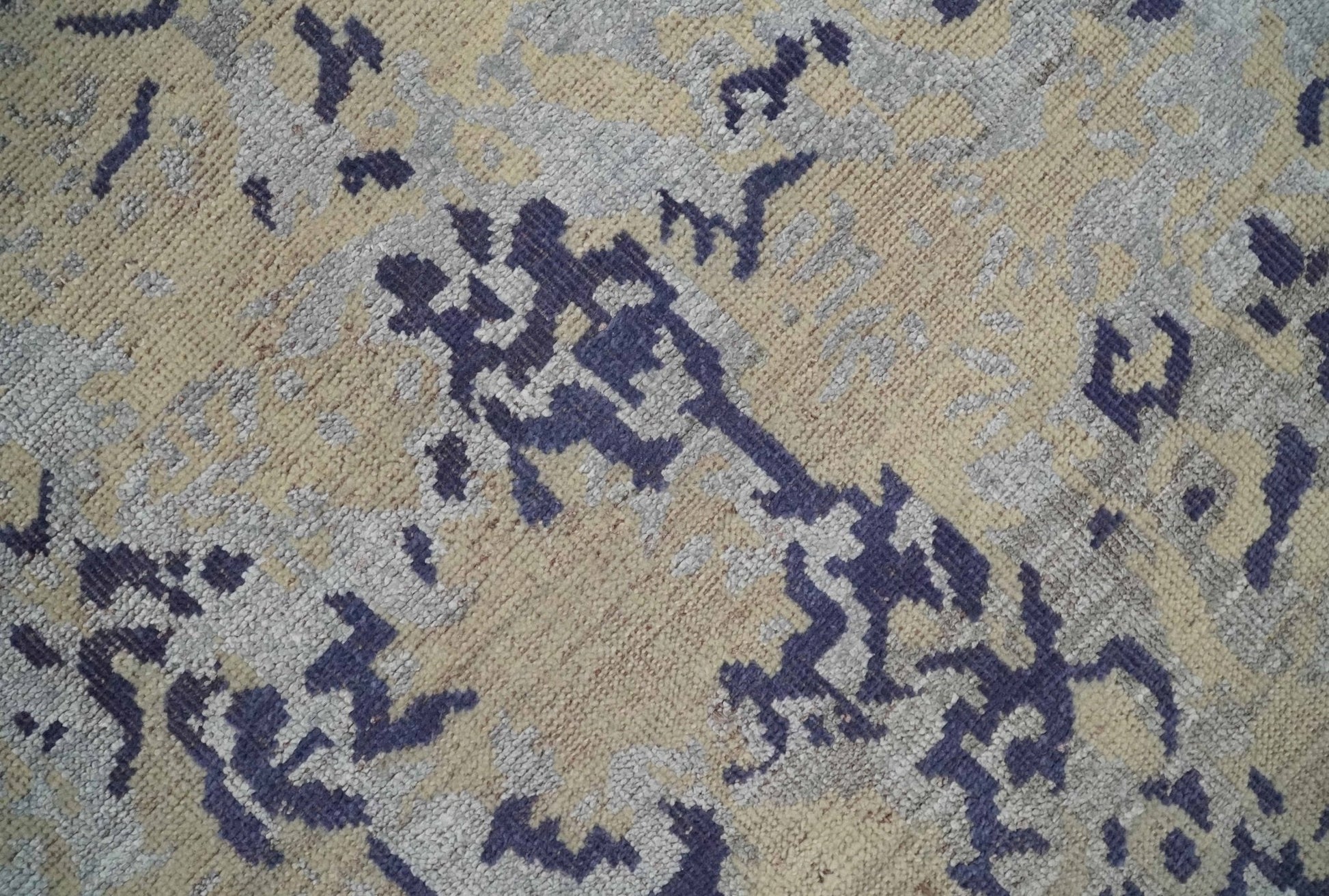 8x10 Beige, Blue and Silver Antique Style, Abstract Hand Knotted Low pile Wool Area Rug - Marsh and Manor Collective