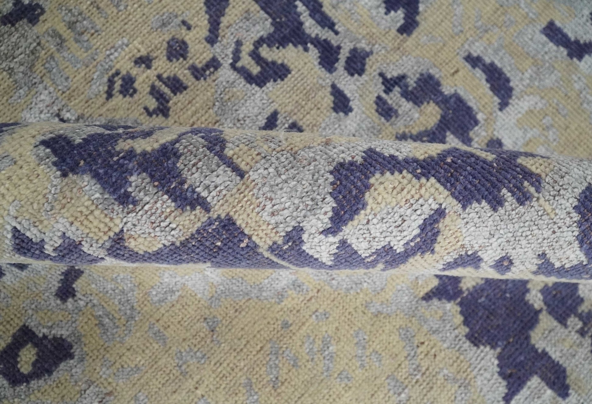8x10 Beige, Blue and Silver Antique Style, Abstract Hand Knotted Low pile Wool Area Rug - Marsh and Manor Collective