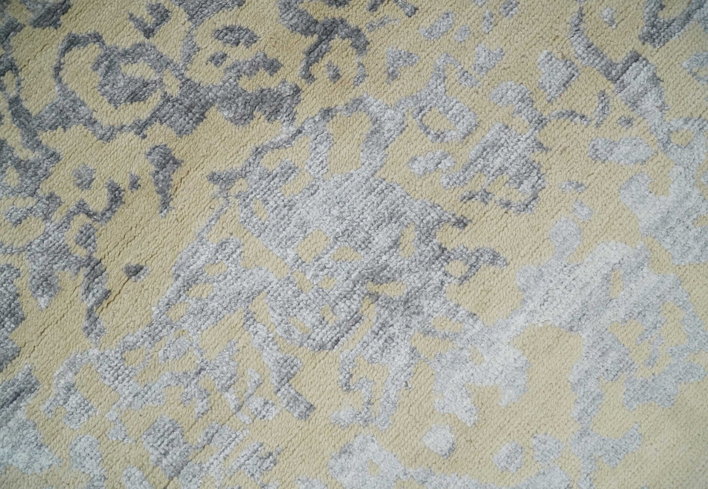 8x10 Beige, Charcoal and Silver Traditional Medallion Hand Knotted Wool and Bamboo Silk Area Rug - Marsh and Manor Collective