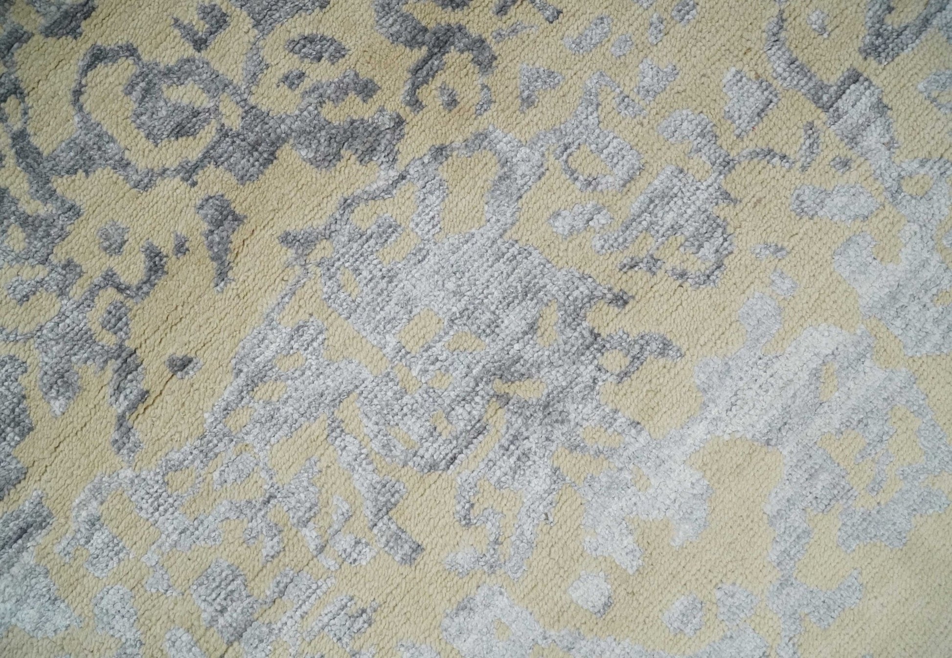 8x10 Beige, Charcoal and Silver Traditional Medallion Hand Knotted Wool and Bamboo Silk Area Rug - Marsh and Manor Collective