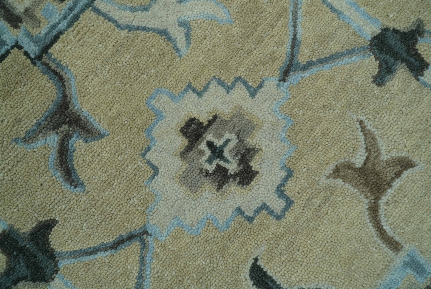 8x10 Beige, Ivory and Blue Hand Tufted Floral Oriental Oushak wool area rug - Marsh and Manor Collective