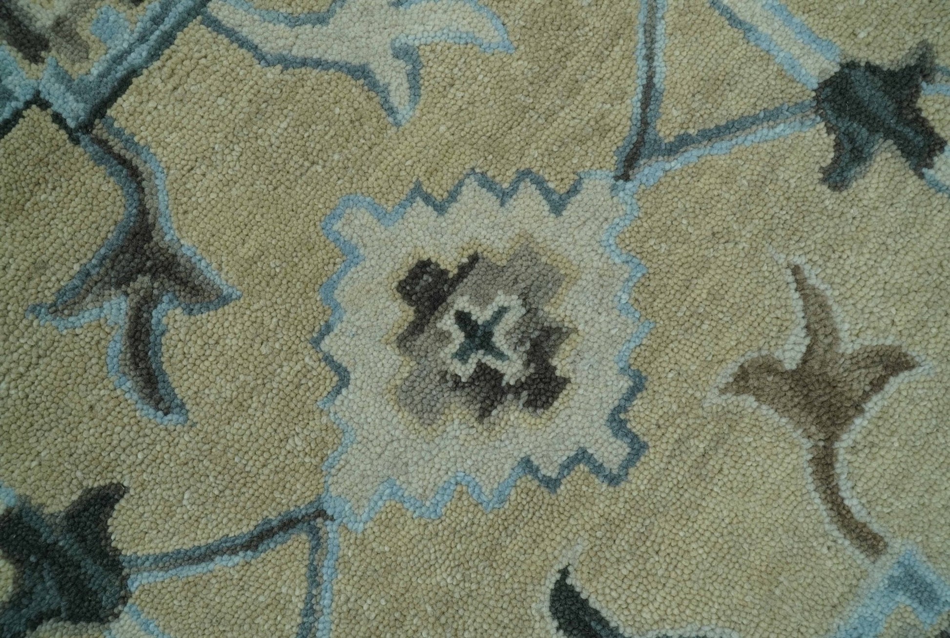 8x10 Beige, Ivory and Blue Hand Tufted Floral Oriental Oushak wool area rug - Marsh and Manor Collective