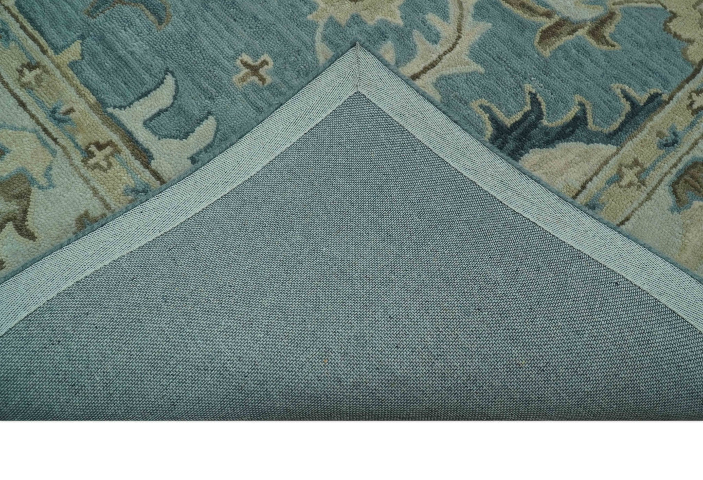 8x10 Blue, Ivory and Beige Hand Tufted Oriental Oushak wool area rug - Marsh and Manor Collective