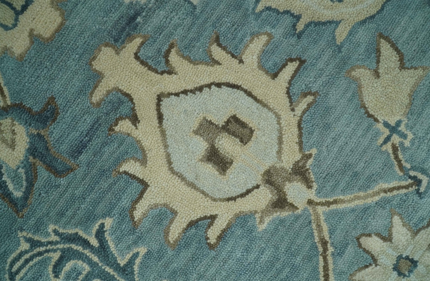 8x10 Blue, Ivory and Beige Hand Tufted Oriental Oushak wool area rug - Marsh and Manor Collective