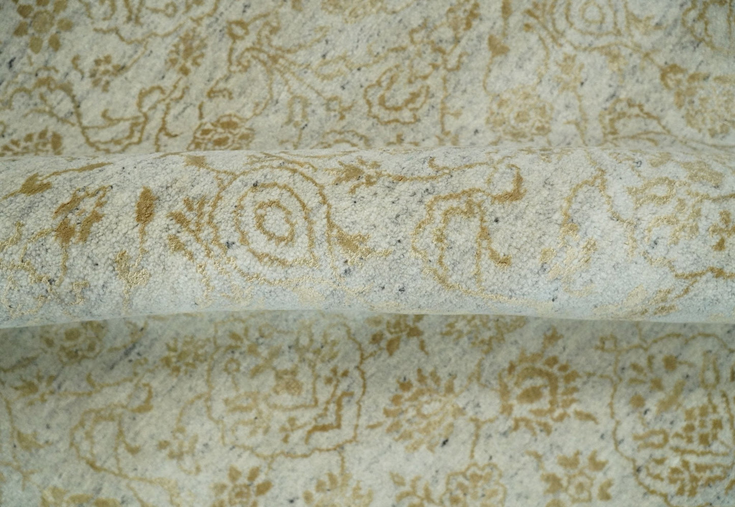 8x10 Fine Hand Knotted Beige and Gold Traditional Vintage Persian Style Antique Silk Rug | AGR21 - Marsh and Manor Collective