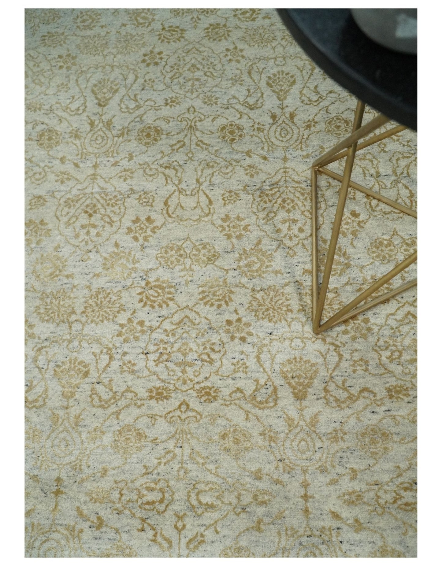 8x10 Fine Hand Knotted Beige and Gold Traditional Vintage Persian Style Antique Silk Rug | AGR21 - Marsh and Manor Collective