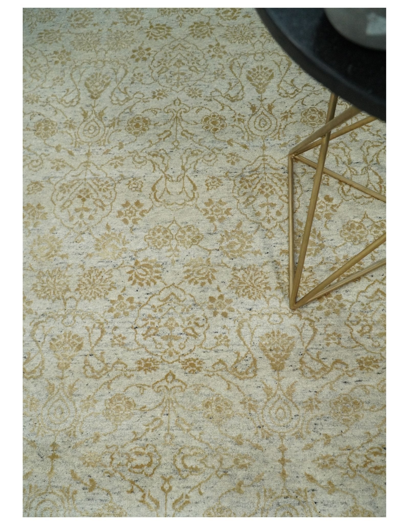 8x10 Fine Hand Knotted Beige and Gold Traditional Vintage Persian Style Antique Silk Rug | AGR21 - Marsh and Manor Collective