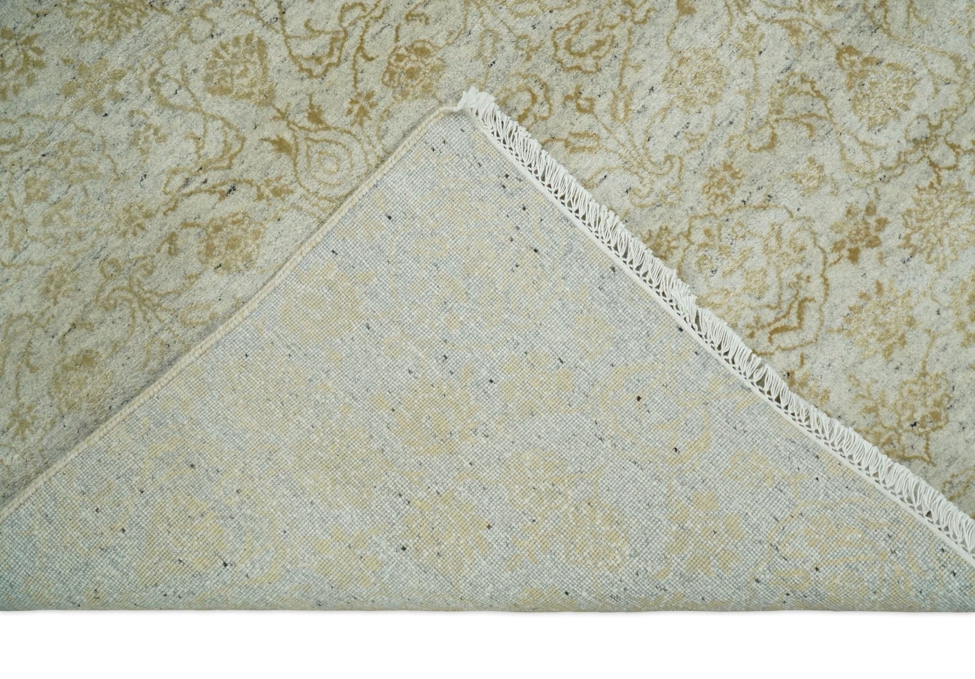 8x10 Fine Hand Knotted Beige and Gold Traditional Vintage Persian Style Antique Silk Rug | AGR21 - Marsh and Manor Collective