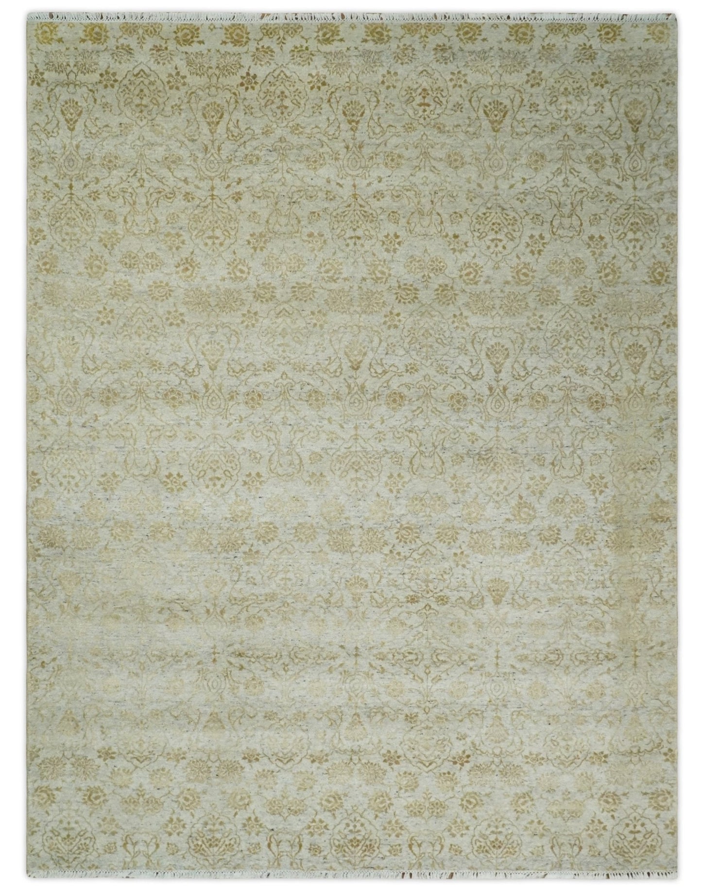 8x10 Fine Hand Knotted Beige and Gold Traditional Vintage Persian Style Antique Silk Rug | AGR21 - Marsh and Manor Collective