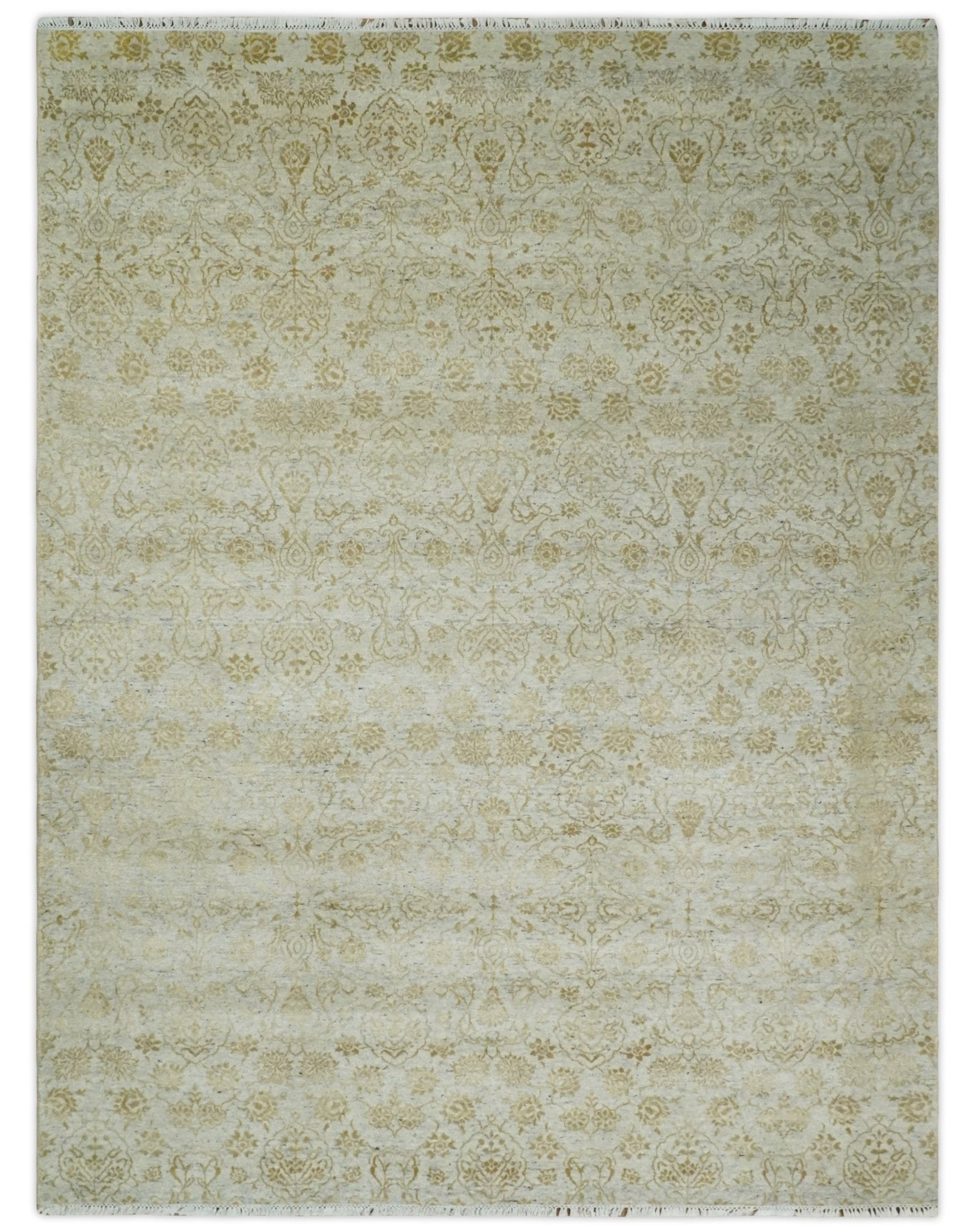 8x10 Fine Hand Knotted Beige and Gold Traditional Vintage Persian Style Antique Silk Rug | AGR21 - Marsh and Manor Collective