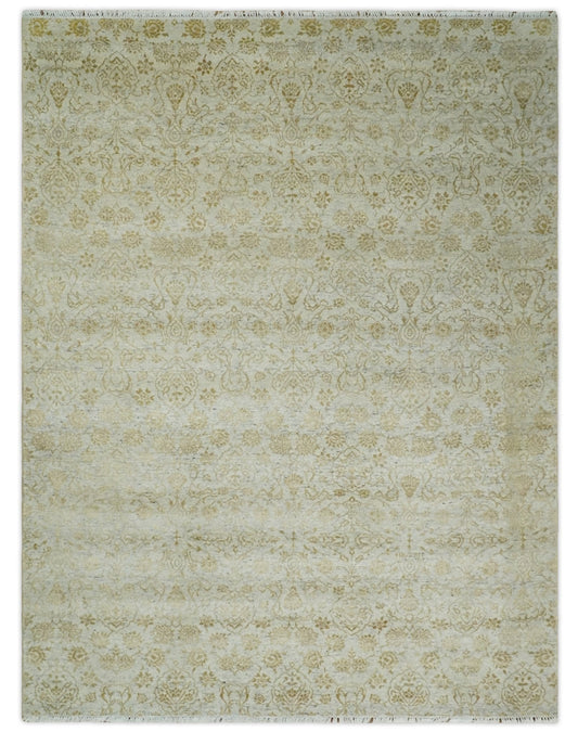 8x10 Fine Hand Knotted Beige and Gold Traditional Vintage Persian Style Antique Silk Rug | AGR21 - Marsh and Manor Collective