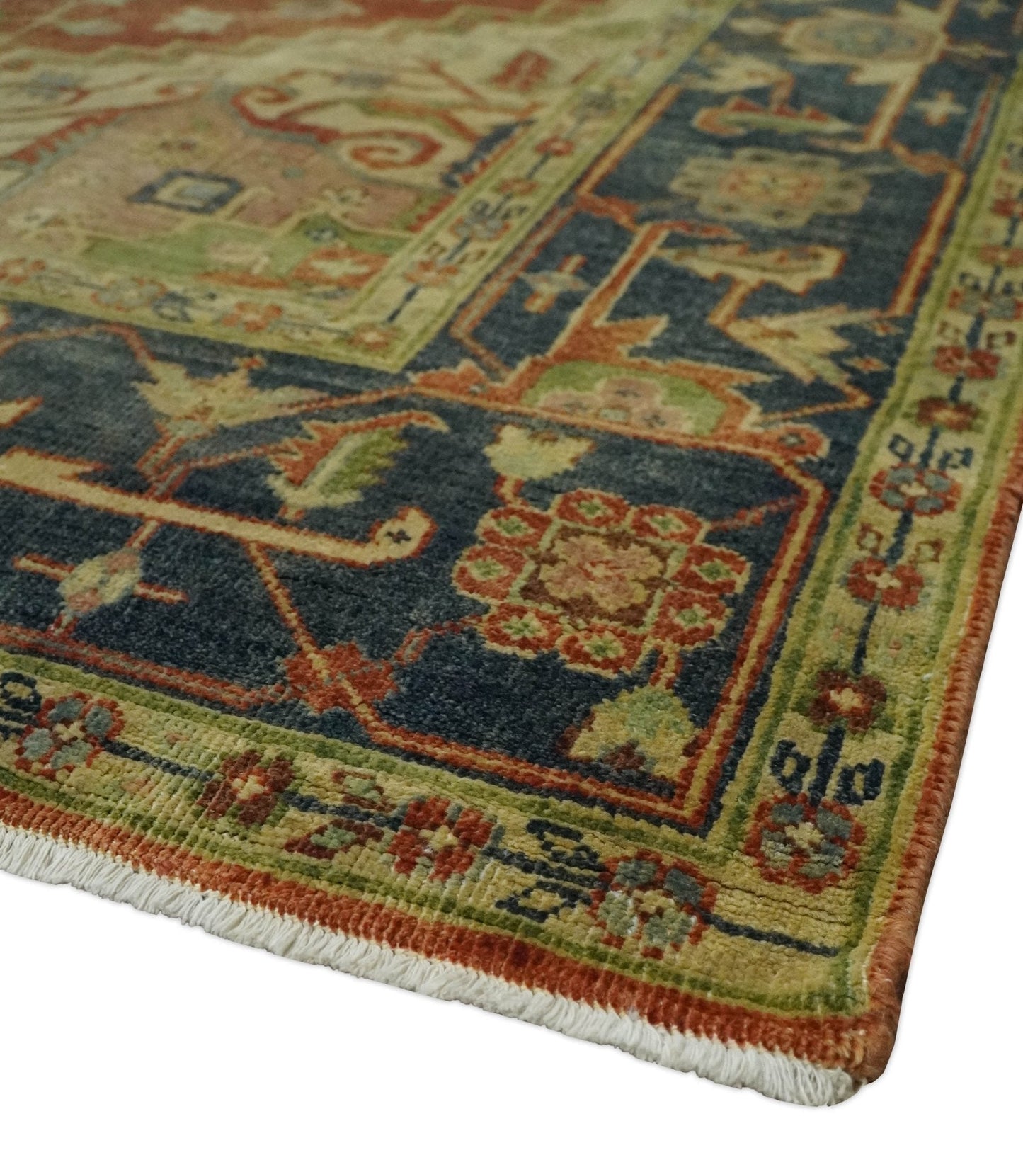 8x10 Gold, Rust and Charcoal Heriz Serapi Traditional Vintage Turkish Style Antique Look Hand Knotted Wool Area Rug | N361810 - Marsh and Manor Collective