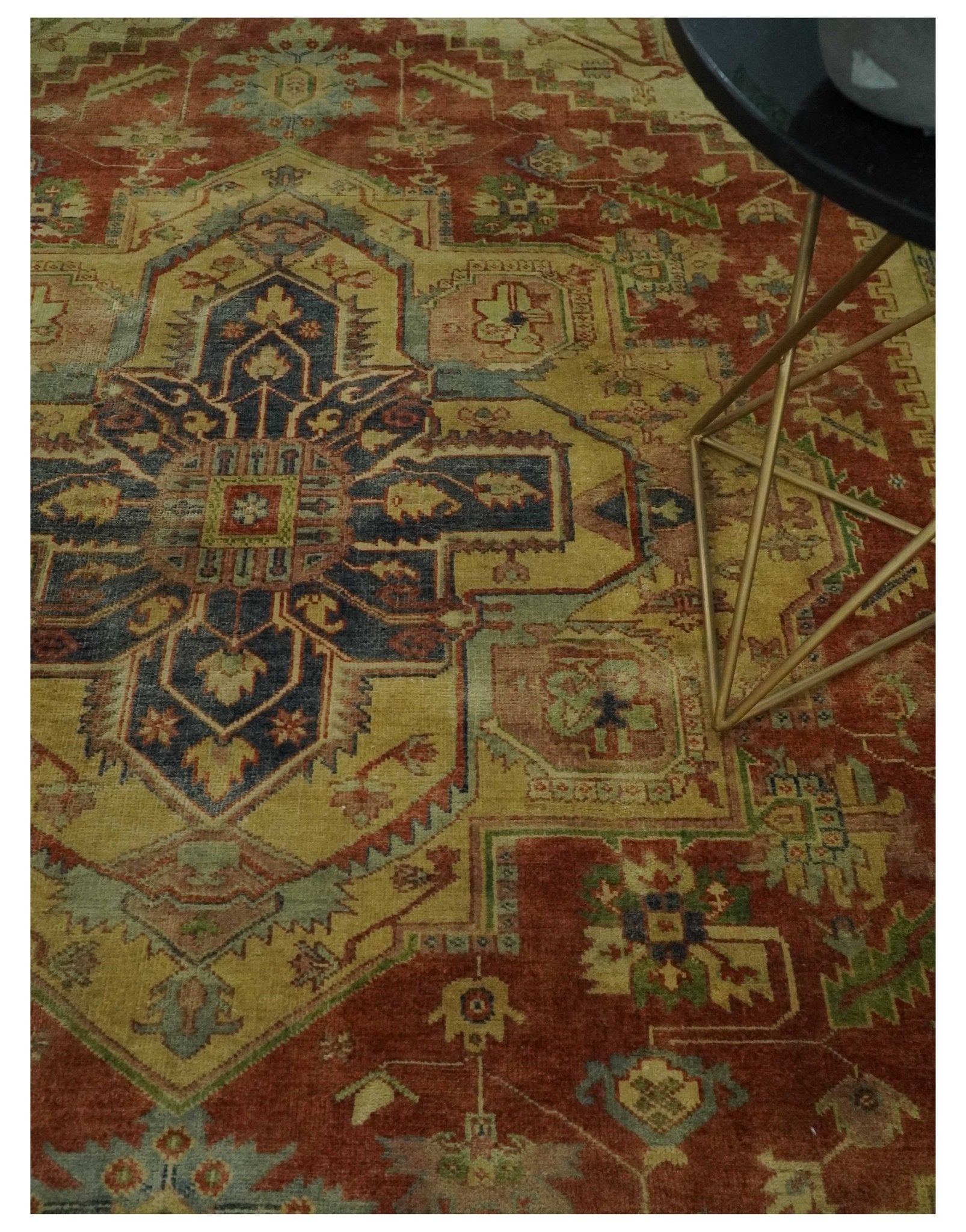 8x10 Gold, Rust and Charcoal Heriz Serapi Traditional Vintage Turkish Style Antique Look Hand Knotted Wool Area Rug | N361810 - Marsh and Manor Collective