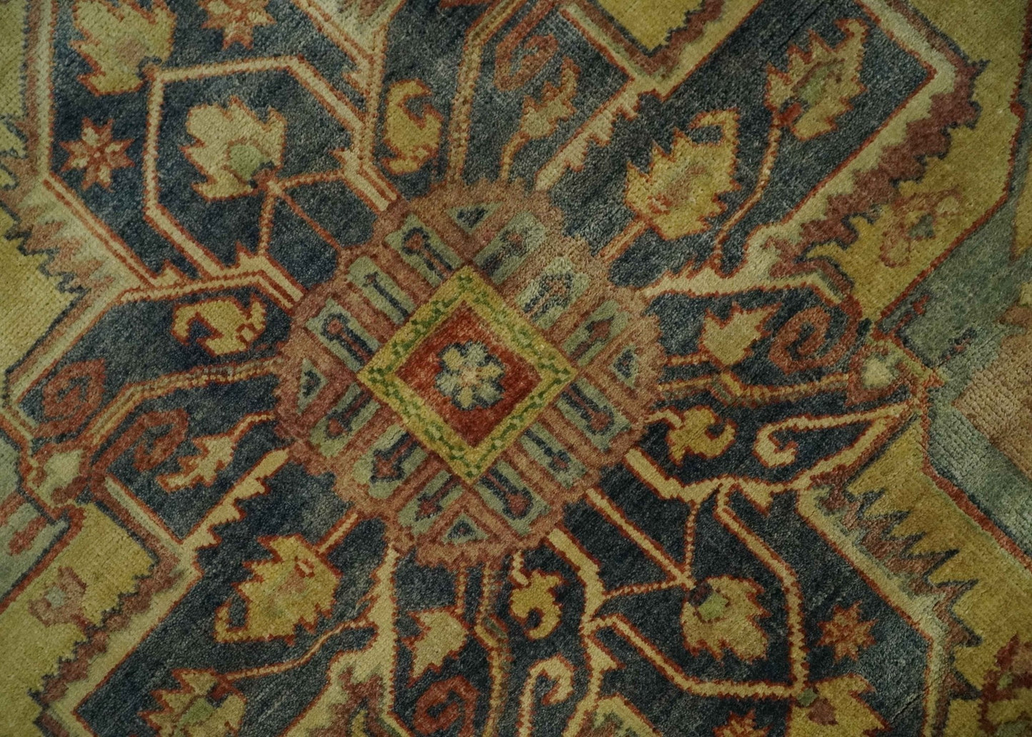 8x10 Gold, Rust and Charcoal Heriz Serapi Traditional Vintage Turkish Style Antique Look Hand Knotted Wool Area Rug | N361810 - Marsh and Manor Collective