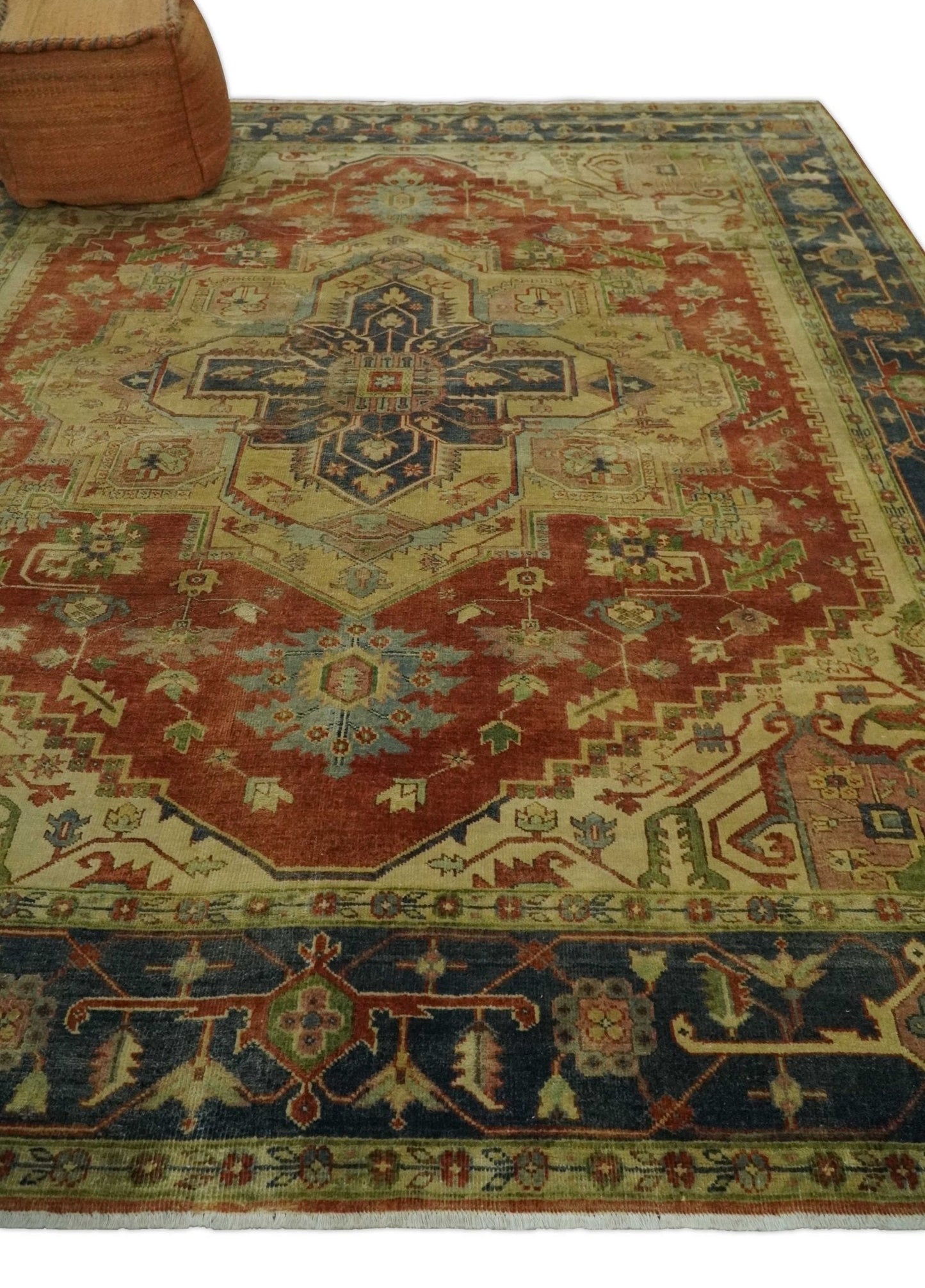 8x10 Gold, Rust and Charcoal Heriz Serapi Traditional Vintage Turkish Style Antique Look Hand Knotted Wool Area Rug | N361810 - Marsh and Manor Collective