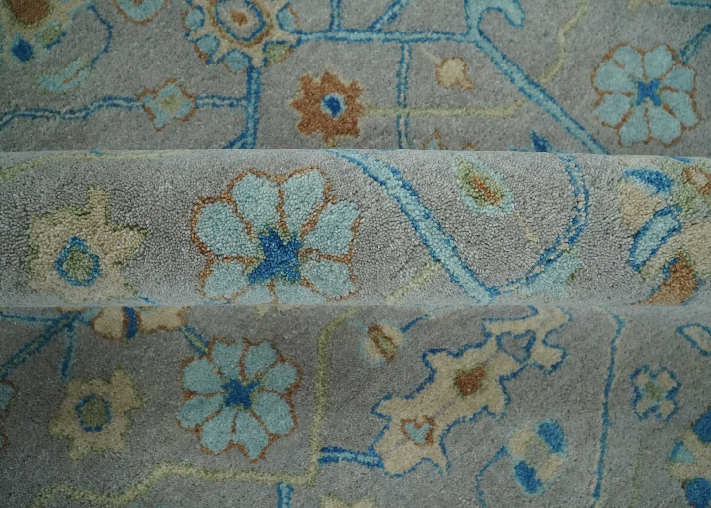 8x10 Hand Tufted Gray, Beige and Accent Blue Traditional Herati Design Wool Rug - Marsh and Manor Collective