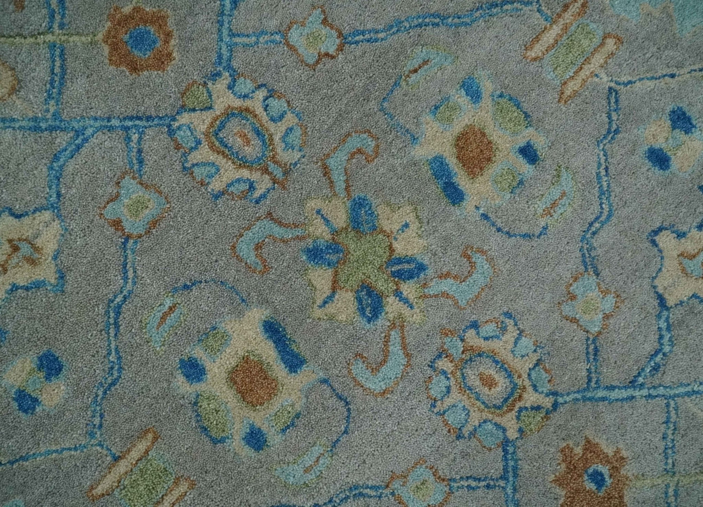 8x10 Hand Tufted Gray, Beige and Accent Blue Traditional Herati Design Wool Rug - Marsh and Manor Collective