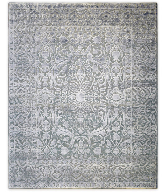 8'x10' Modern Hand made Hand - spun wool and Handspun Bamboo Silk Area Rug | The Rug Decor | TRD2021810 - Marsh and Manor Collective