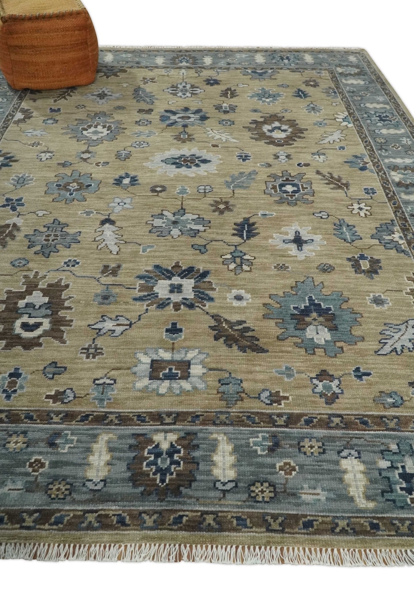 8x10 Traditional Beige and Gray Antique Style Floral Hand knotted Wool Area Rug - Marsh and Manor Collective