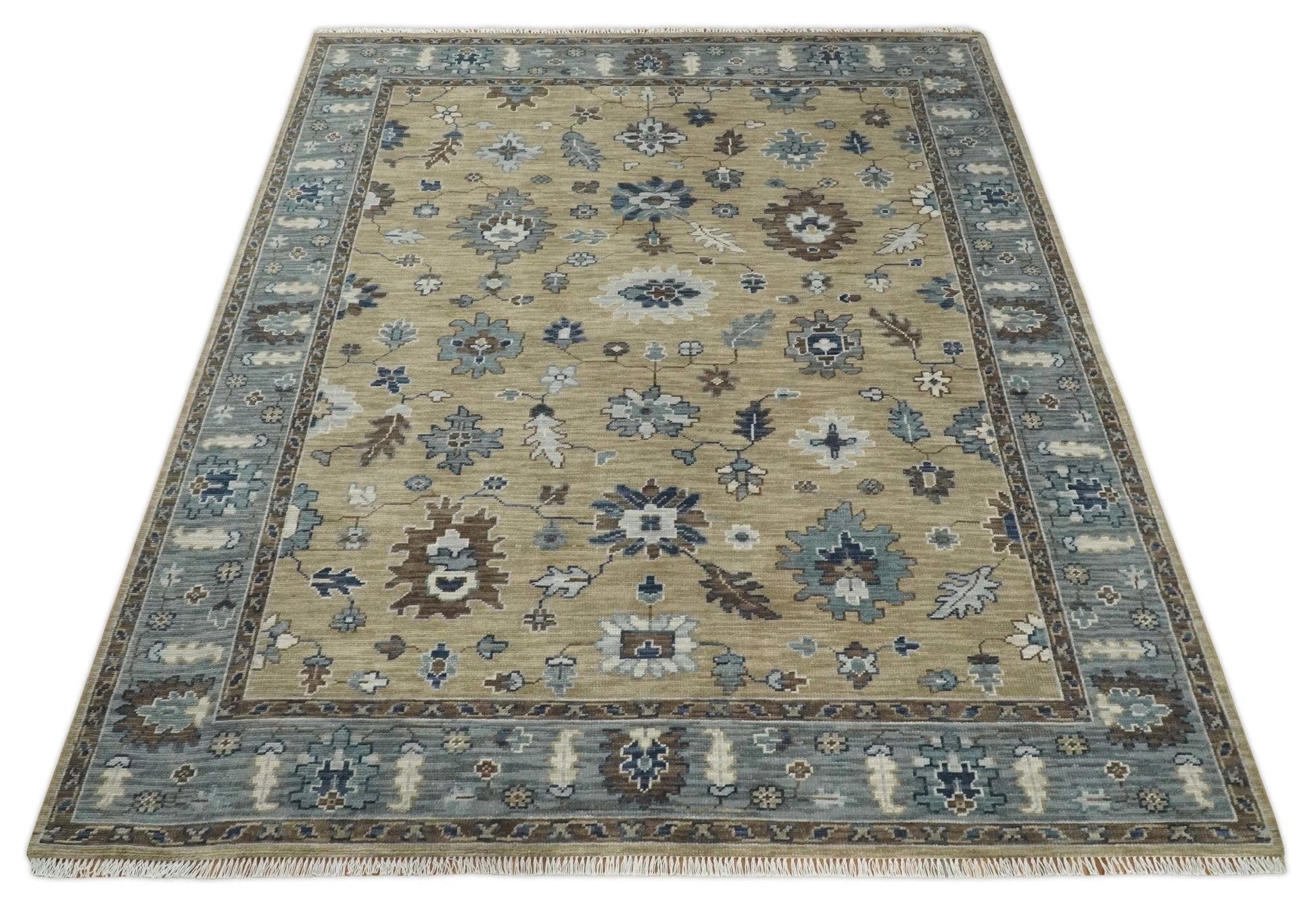 8x10 Traditional Beige and Gray Antique Style Floral Hand knotted Wool Area Rug - Marsh and Manor Collective