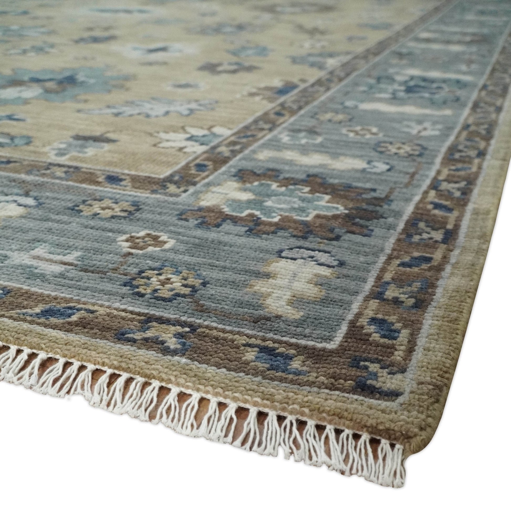 8x10 Traditional Beige and Gray Antique Style Floral Hand knotted Wool Area Rug - Marsh and Manor Collective