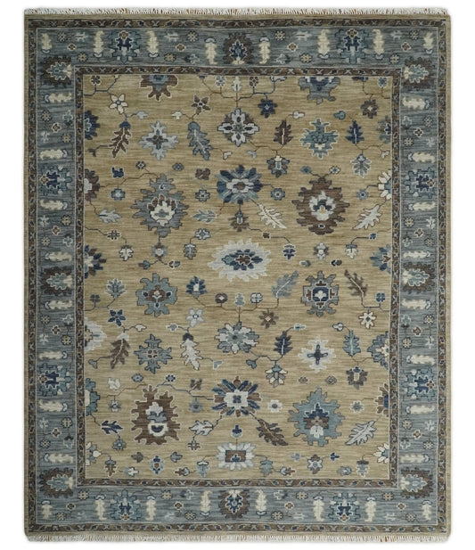 8x10 Traditional Beige and Gray Antique Style Floral Hand knotted Wool Area Rug - Marsh and Manor Collective