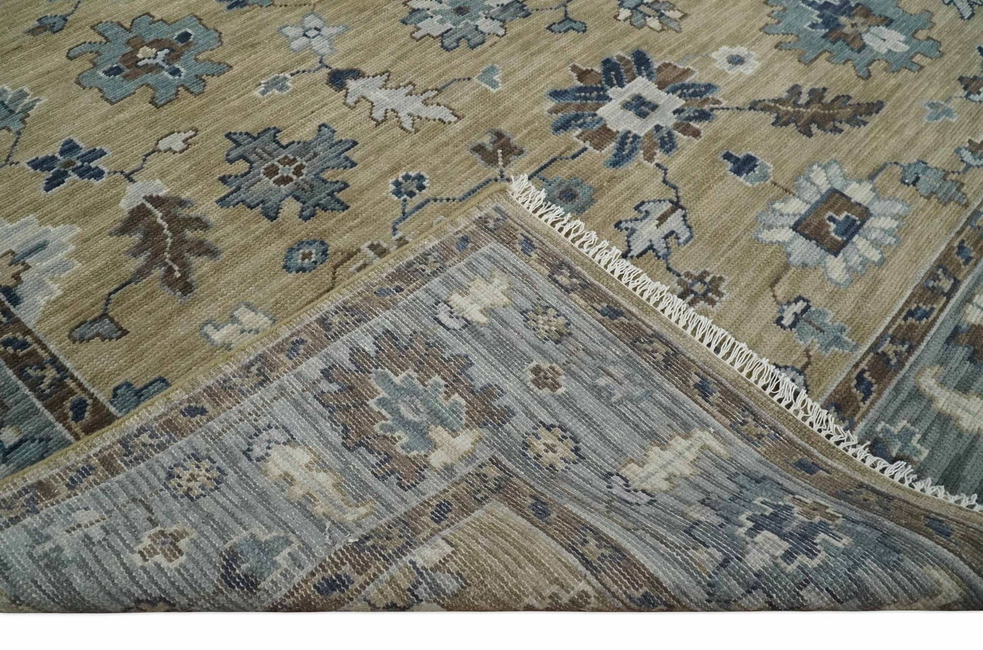 8x10 Traditional Beige and Gray Antique Style Floral Hand knotted Wool Area Rug - Marsh and Manor Collective