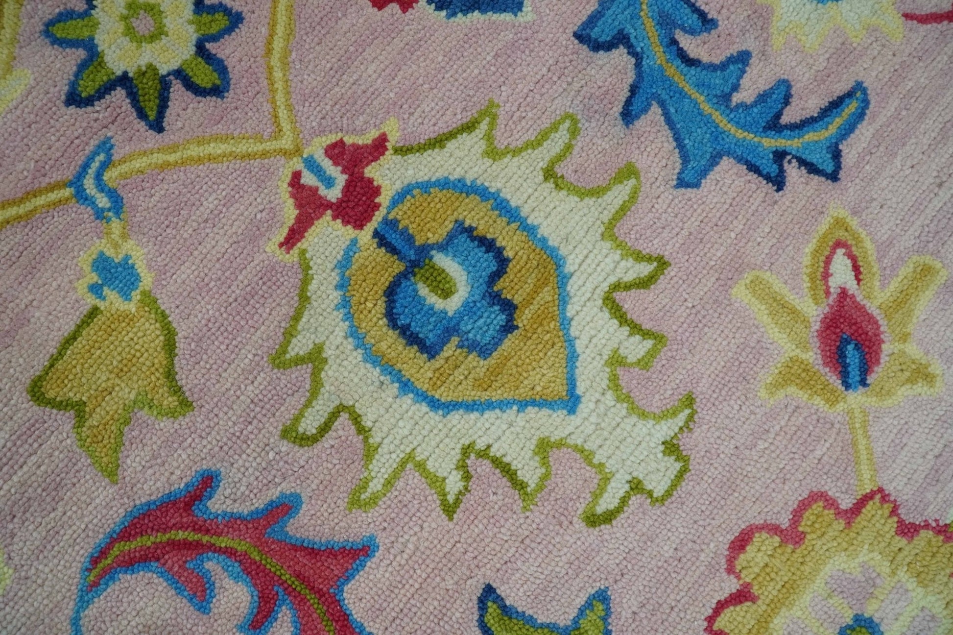 8x10 Vibrant Colorful Pink, Olive and Blue Oriental Oushak Hand Tufted area rug - Marsh and Manor Collective