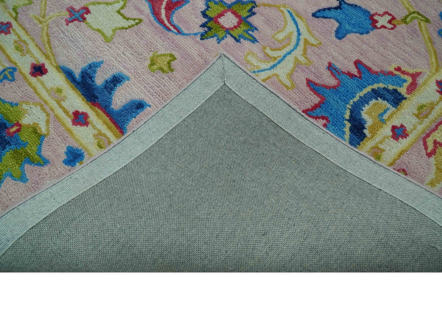 8x10 Vibrant Colorful Pink, Olive and Blue Oriental Oushak Hand Tufted area rug - Marsh and Manor Collective