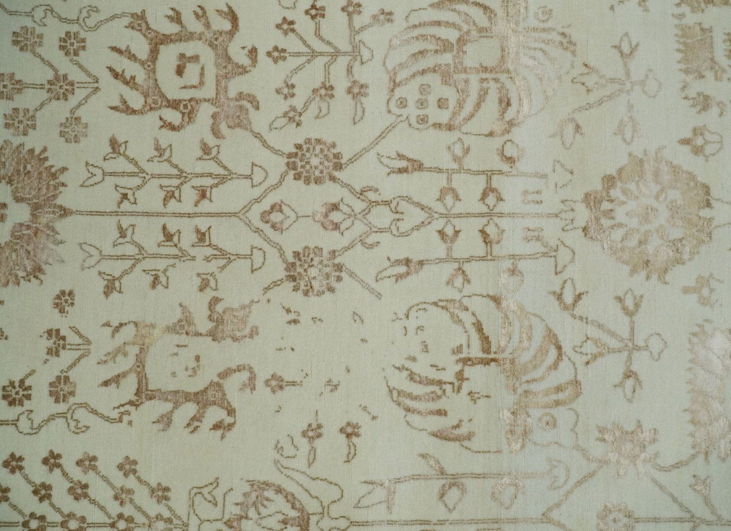 9x12 Fine Hand Knotted Beige and Brown Traditional Vintage Persian Style Antique Wool and Silk Rug | AGR46 - Marsh and Manor Collective