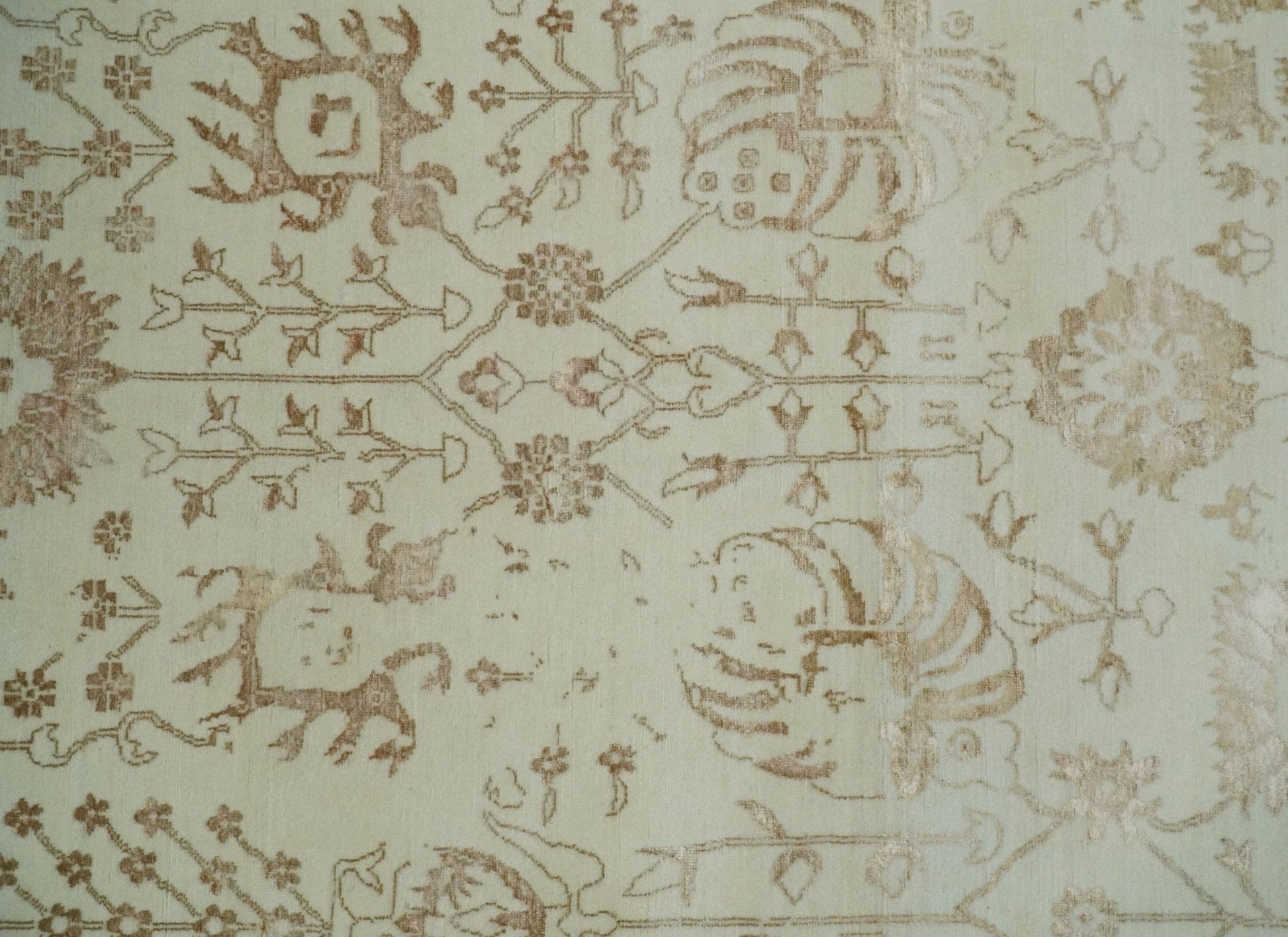 9x12 Fine Hand Knotted Beige and Brown Traditional Vintage Persian Style Antique Wool and Silk Rug | AGR46 - Marsh and Manor Collective