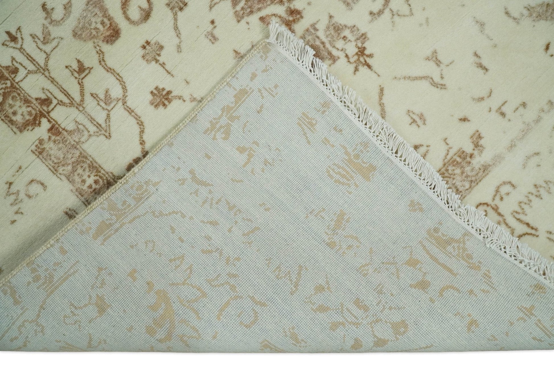 9x12 Fine Hand Knotted Beige and Brown Traditional Vintage Persian Style Antique Wool and Silk Rug | AGR46 - Marsh and Manor Collective