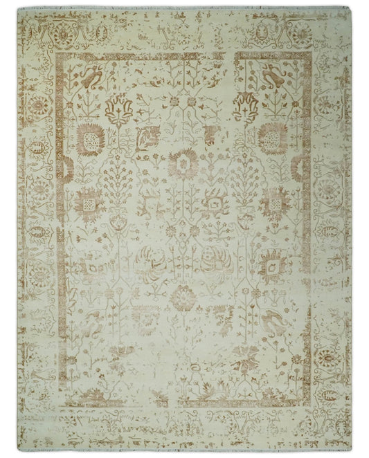 9x12 Fine Hand Knotted Beige and Brown Traditional Vintage Persian Style Antique Wool and Silk Rug | AGR46 - Marsh and Manor Collective
